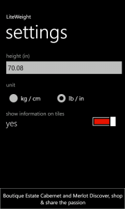 Settings page